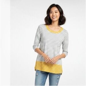 Matilda Jane Womens Large Striped Polka Dot Mixed Print Tunic Top Grey Yellow
